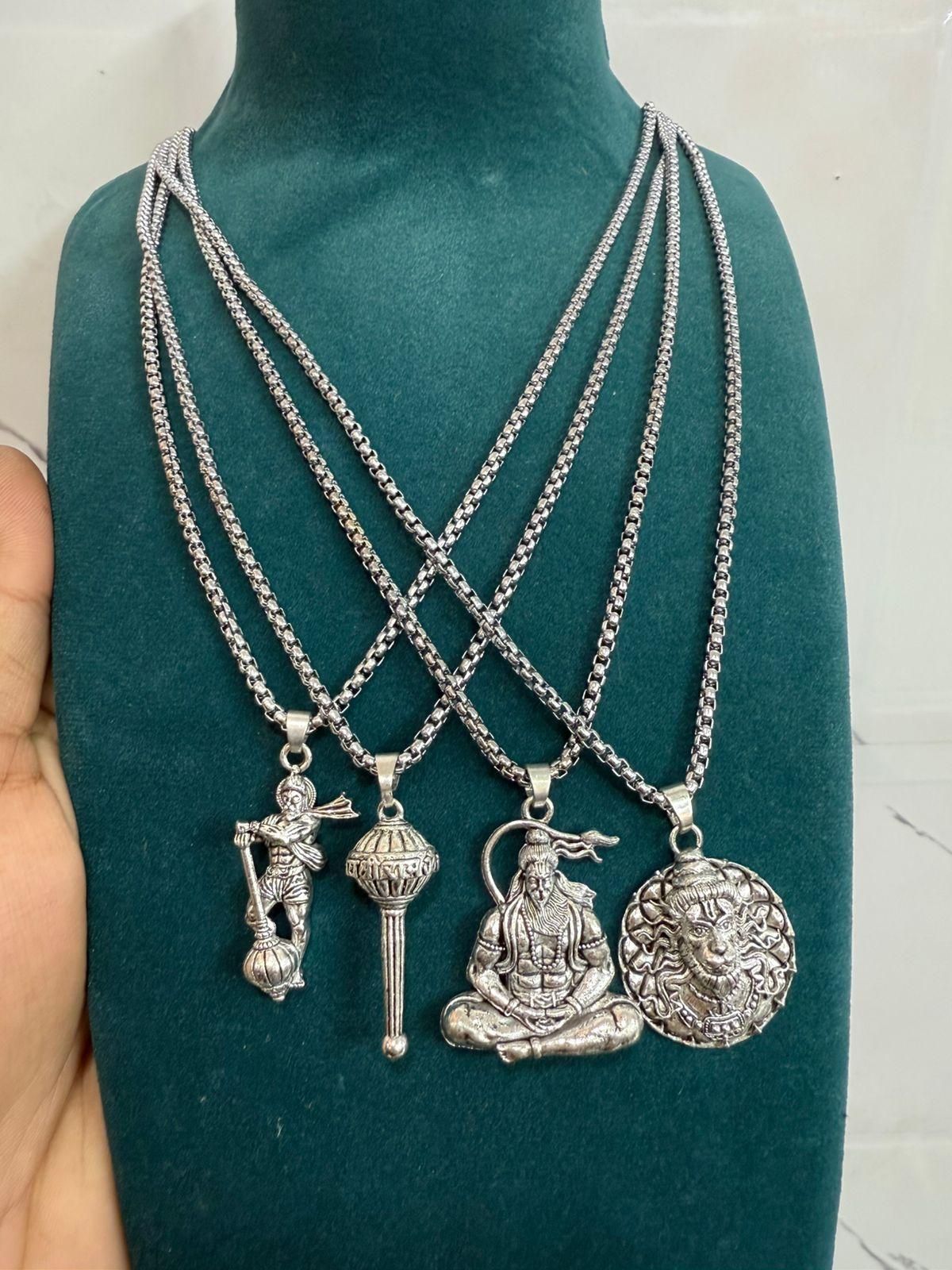 Silver Plated Lord Hanuman Chain With Pendant (Pack of 4)