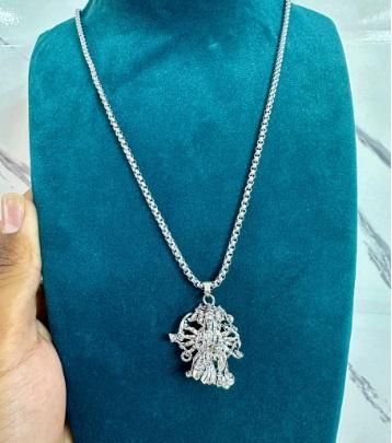 Silver Plated Panchamukhi Hanuman Pendant With Chain