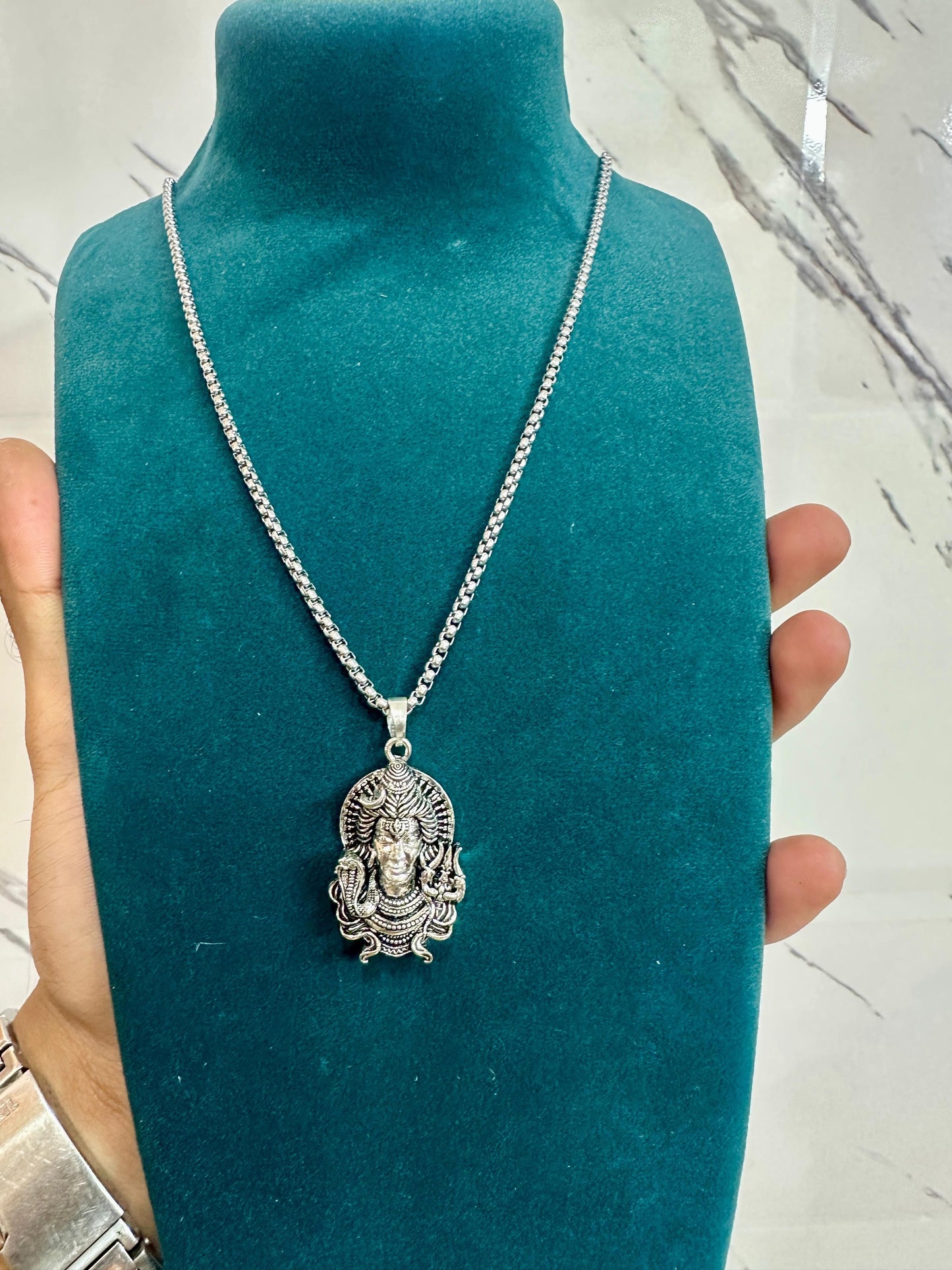 Silver Plated Shiv Pendant with Chain