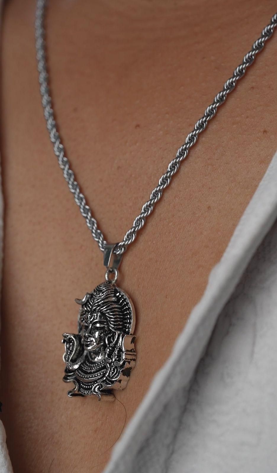 Silver Plated Shiv Pendant with Chain
