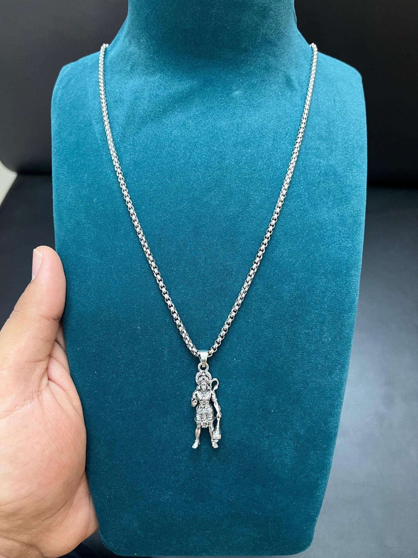 Silver Plated Hanuman Pendant with Chain