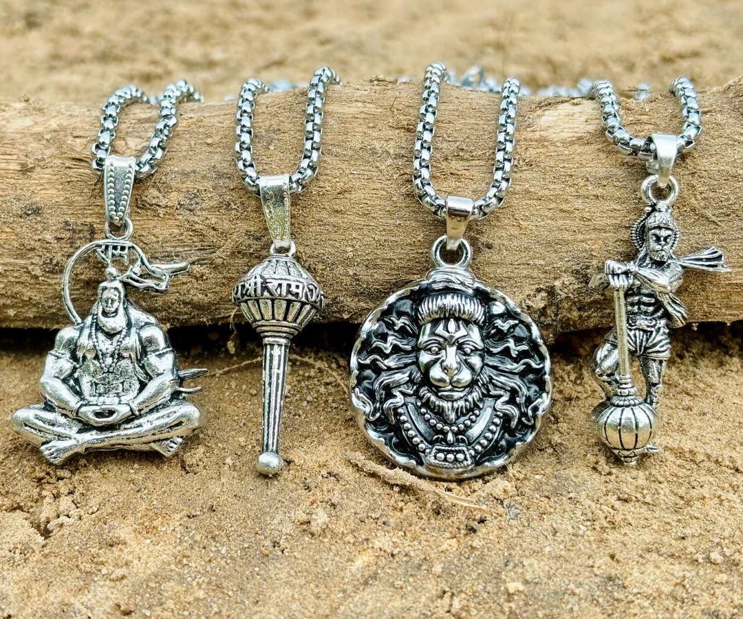 Silver Plated Lord Hanuman Chain With Pendant (Pack of 4)