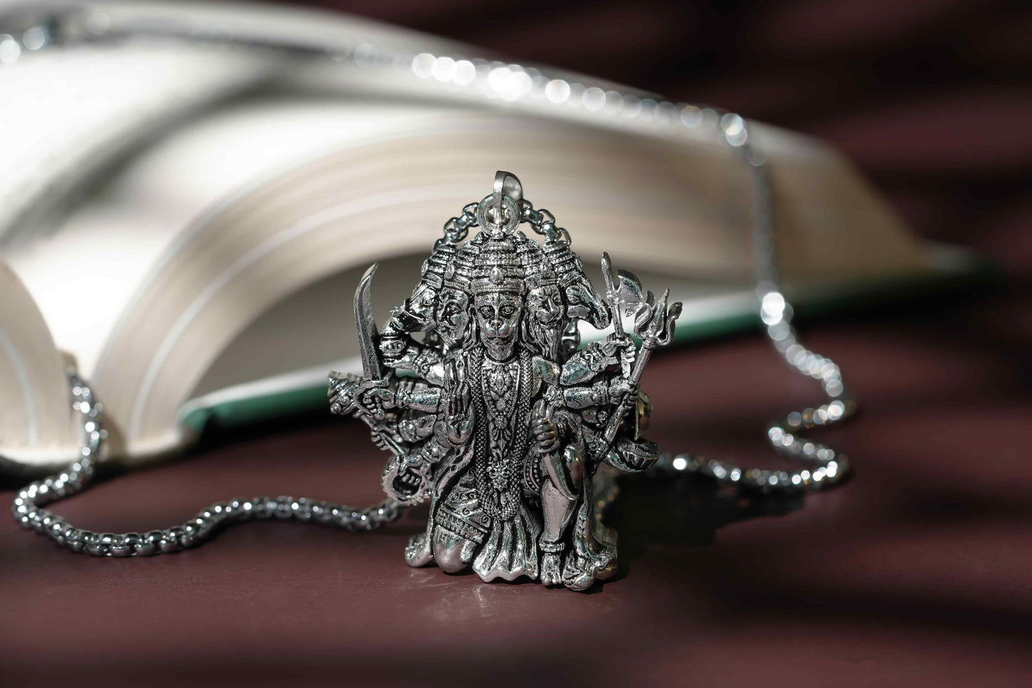 Silver Plated Panchamukhi Hanuman Pendant With Chain
