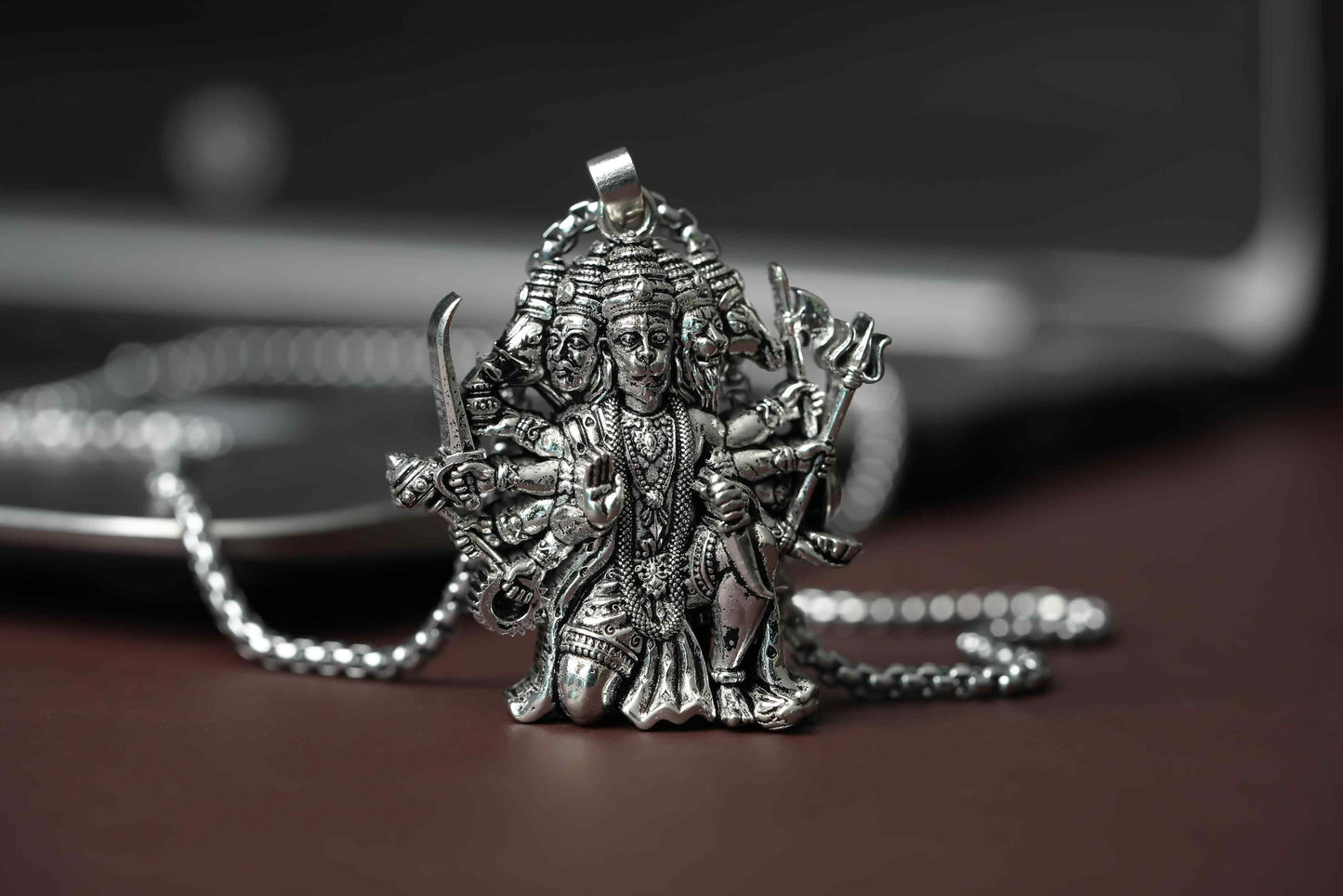 Silver Plated Panchamukhi Hanuman Pendant With Chain