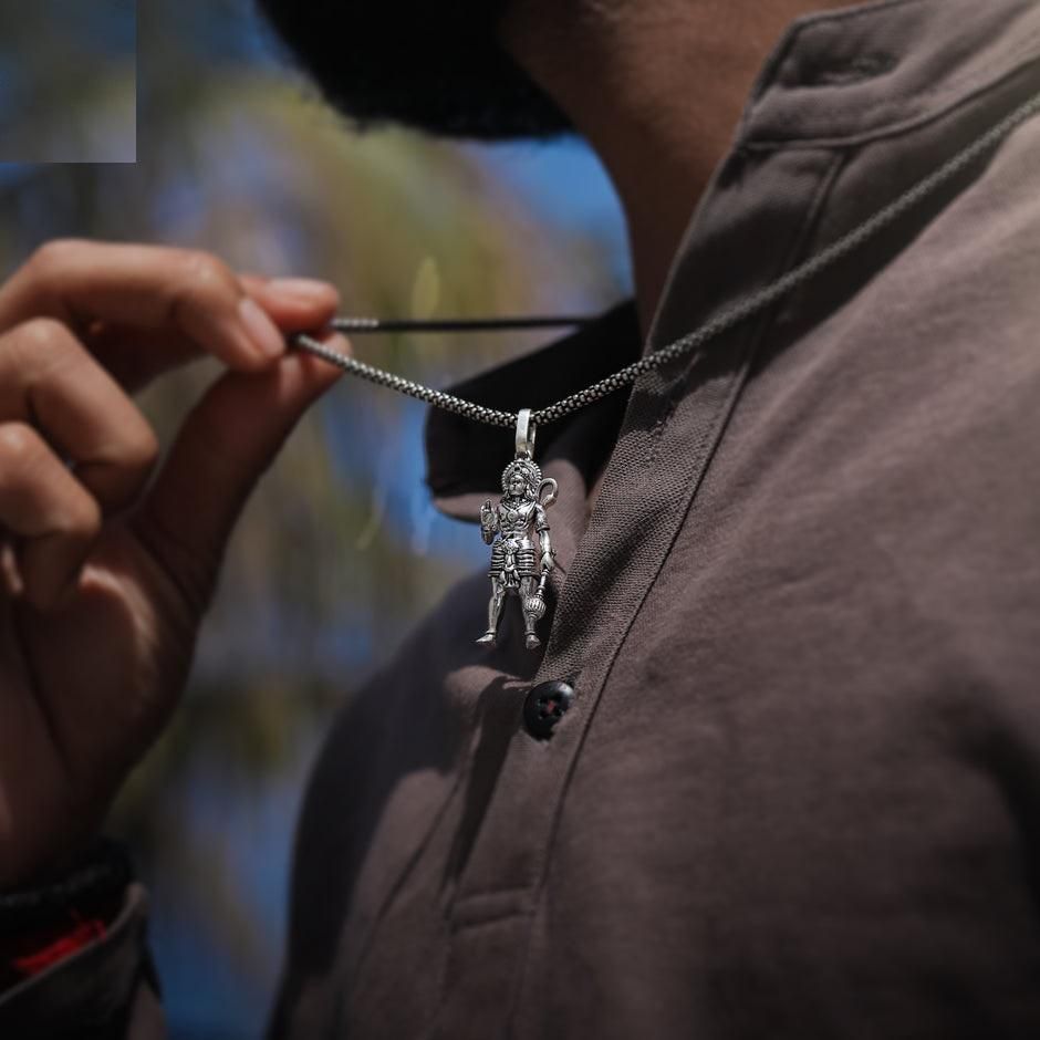 Silver Plated Hanuman Pendant with Chain